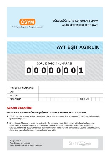 Sınav Yayınları AYT 1. Dönem Eşit Ağırlık 5 Deneme