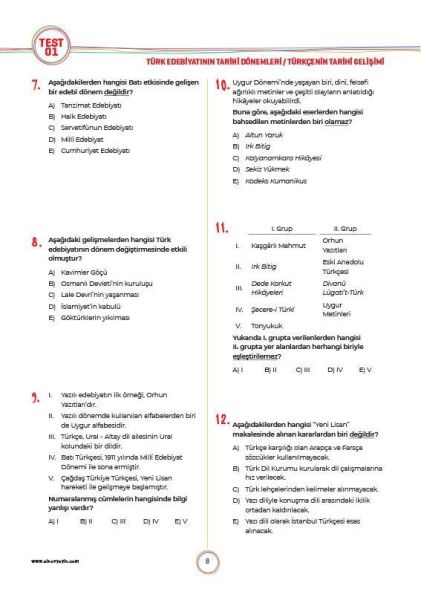 Sınav Yayınları 10. Sınıf Türk Dili ve Edebiyatı Soru Bankası