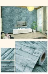 Mavi Tuğla Taş Desenli Kendinden Yapışkanlı 3D Duvar Raf Kapı Kaplama Kağıdı 3 Metre 60 Cm