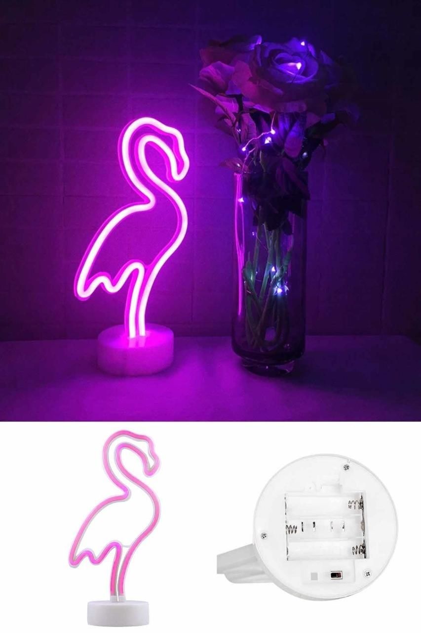 Pembe Flamingo Model Neon Led Işıklı Masa Lambası Dekoratif Aydınlatma Gece Lambası