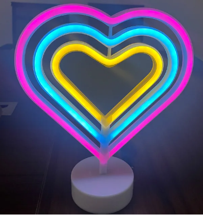 Neon Işıklı Kalp Masa Gece Lambası Pil+Usb MZ6200-258