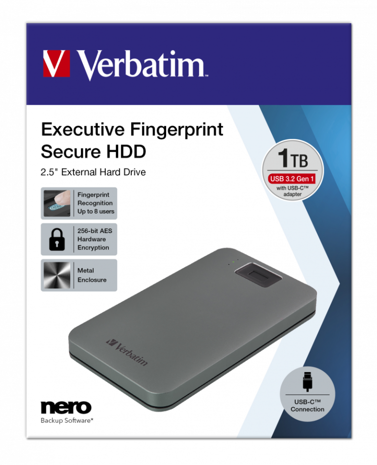 VERBATIM 53652 V EXE FP HDD USB 3.2G1/USB-C 1TB Gr.