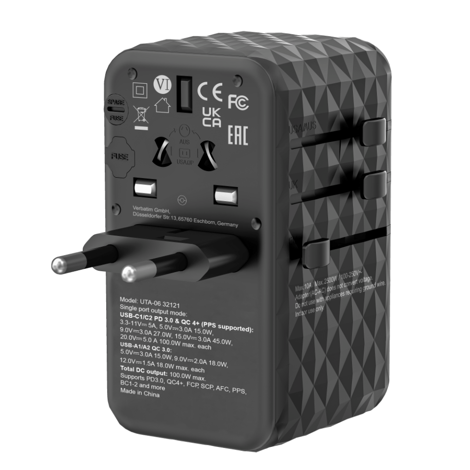 VERBATIM 32121 - V GAN3 UNIVERSAL TRAVEL ADAPTER UTA-06 100W