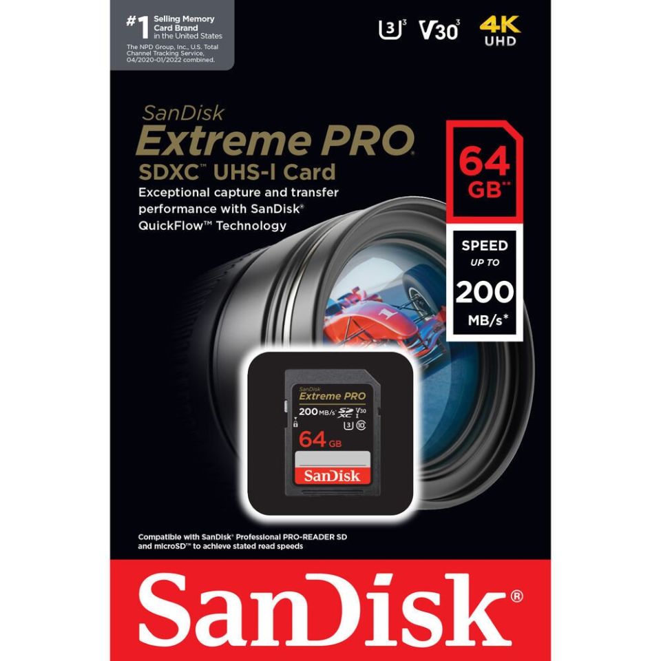 SanDisk SD 64 GB Extreme Pro 200Mb/s UHS-I SDXC Hafıza Kartı