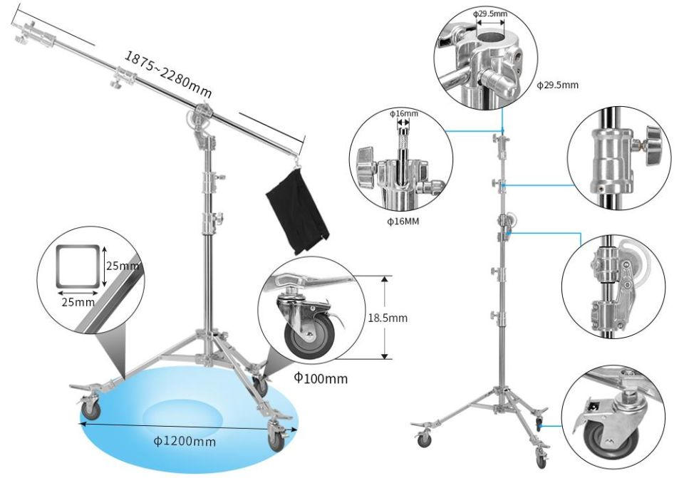 JINBEI M-6  2-in-1 Profesyonel Fonksiyonel Krom  Işık Standı