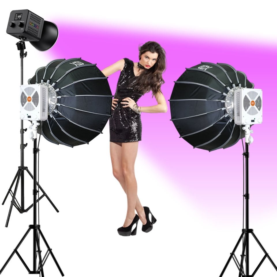 Gdx ML-Kit RGB 3 COB LED Sürekli Video ve Fotoğraf Işık Seti + QPG65 Parabolik Gridli 65cm Softbox