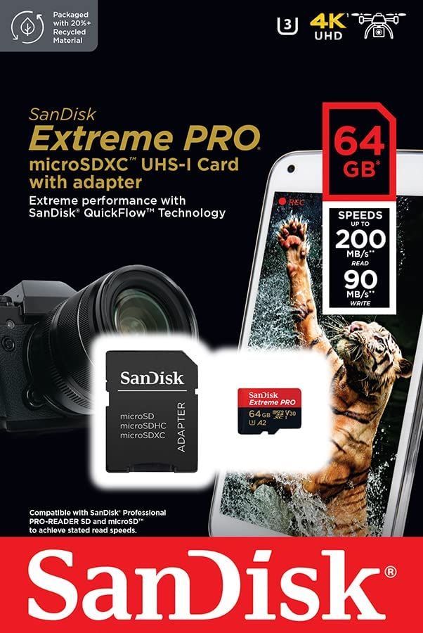 SanDisk Extreme Pro 64GB MicroSDXC 200MB/s Hafıza Kartı
