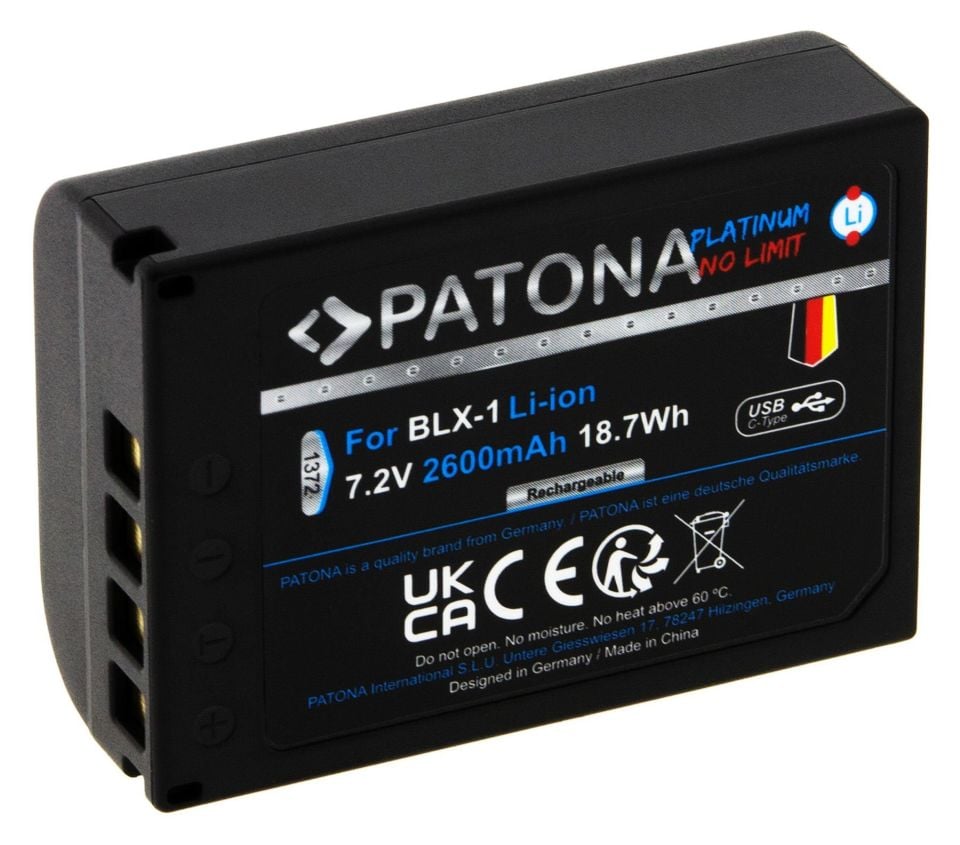 PATONA 1372 Platinum Battery with USB-C Input OM SYSTEM OM-1 / OM-1 MARK 2