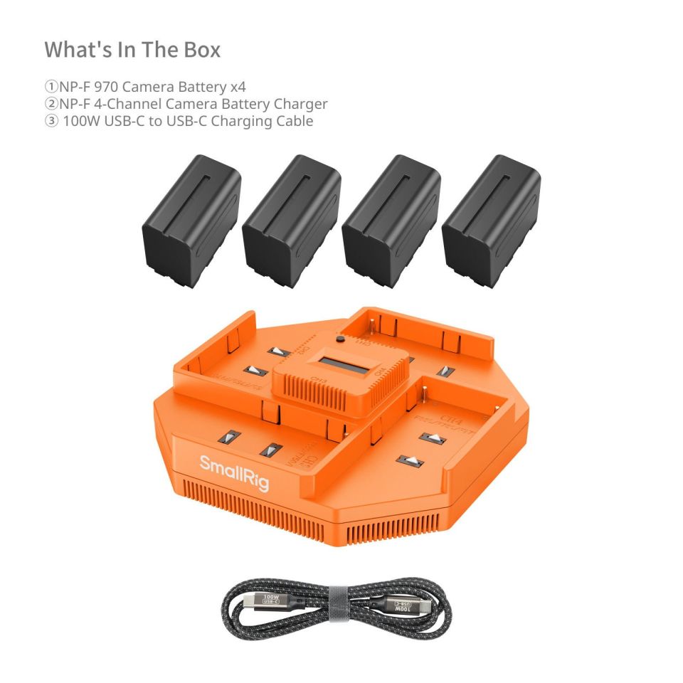 SmallRig 4834 NP-F970 4 Kanallı Kamera Pil Şarj Cihazı ve 4 Pil Takımı