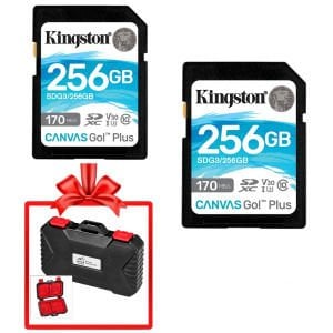 Kingston 256GB 170MB/s V30 İkili SD Hafıza Kartı + SD Saklama Kutusu Hediye