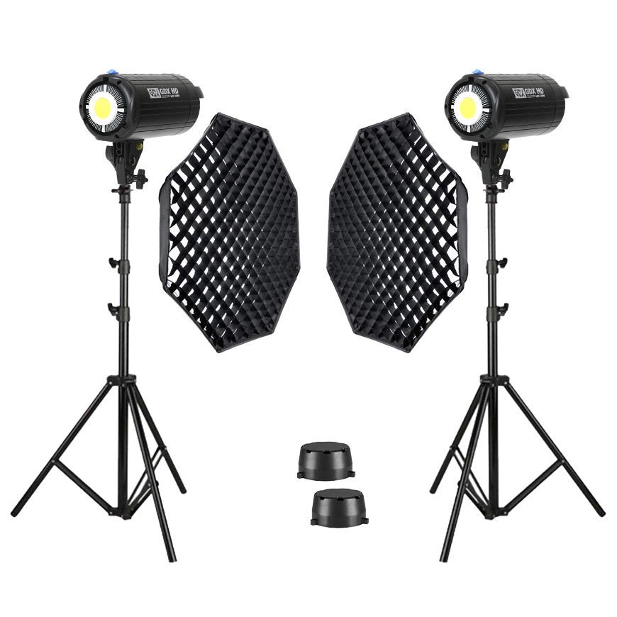 GDX HD-200W Led Video Işığı 2'li Full Set (140 Octagon Softbox + 260cm Işık Ayağı)