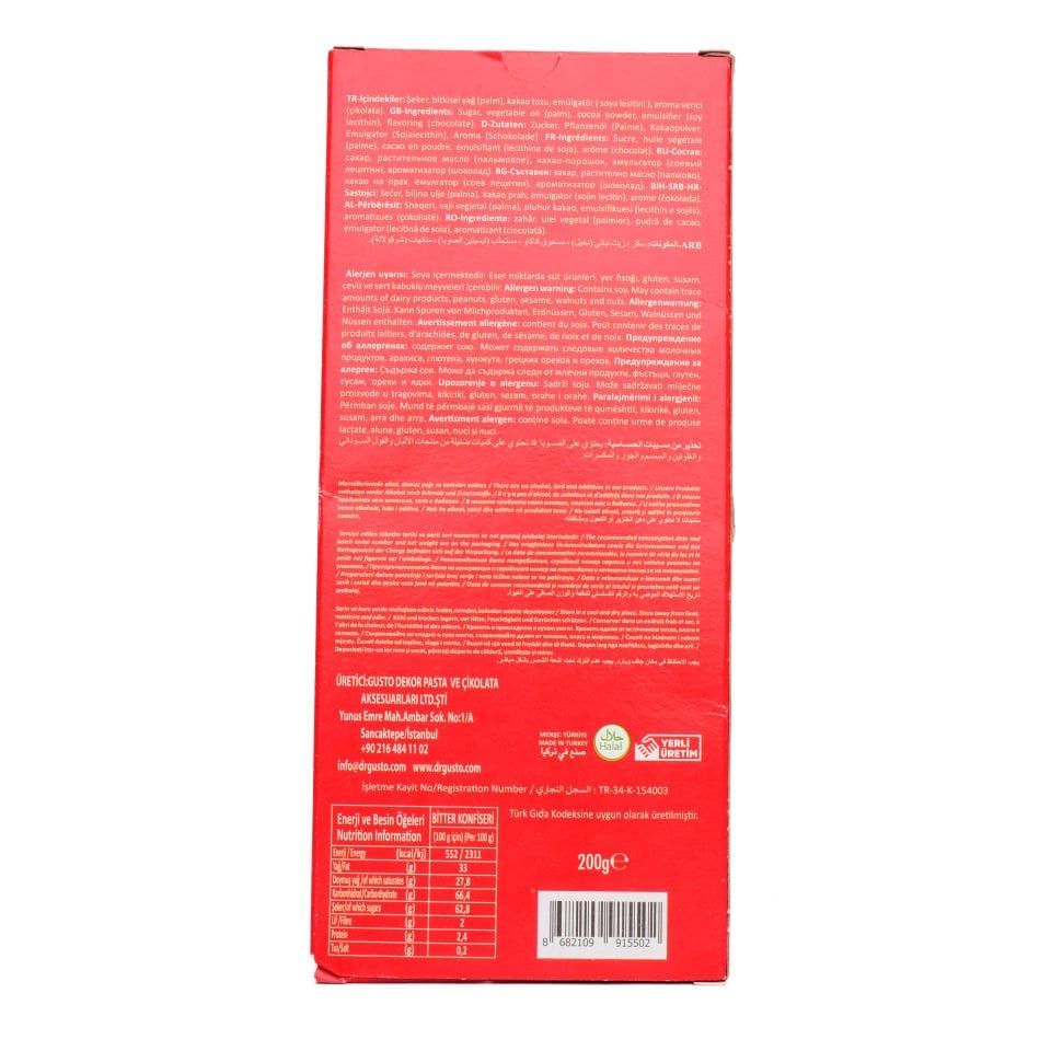 DR. GUSTO COVERTURE TABLET ŞOKOLADLI AÇI - 200 GR