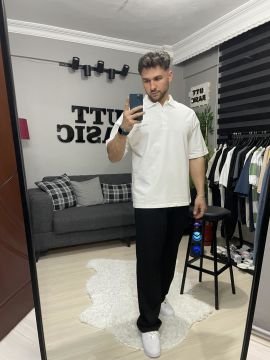 Beyaz Polo Yaka Oversize Tshirt S