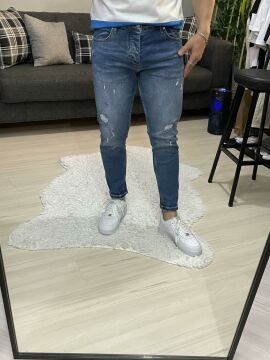 Mavi Beyaz Şeritli Oversize Tshirt M