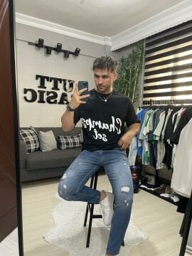 Siyah Champs Ön Yazı Detaylı Oversize Tshirt (Cepli) L