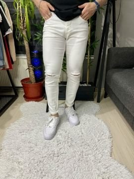 Beyaz Diz Yırmaç Detaylı Skinny Jean 31