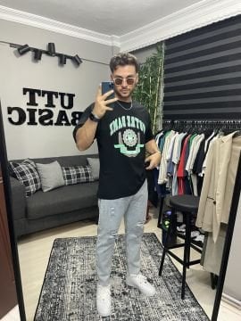 Siyah Notredame Baskılı Oversize Tshirt L