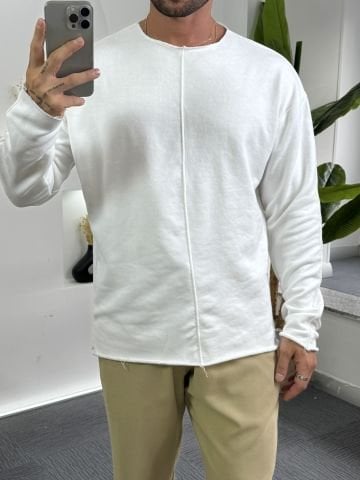 Beyaz Ön Cima Detaylı Oversize Sweat XL