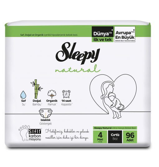 Sleepy Natural Bebek Bezi 4Lü Jumbo 4 Beden 7-14 Kg 96 Adet