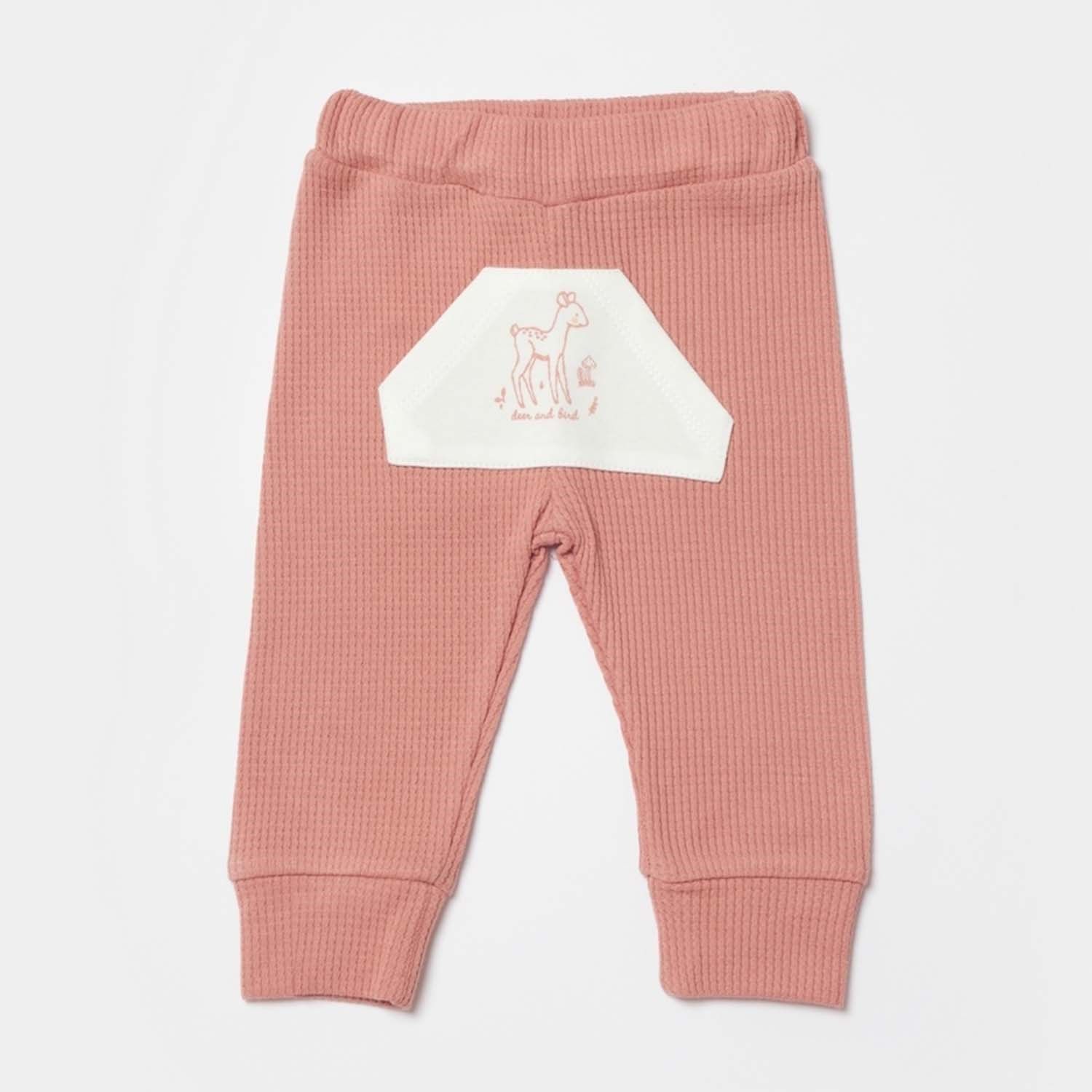 Bibaby Biorganic Waffle Deer And Bird Bebek Pantolon 57895 Ekru Gül Kurusu