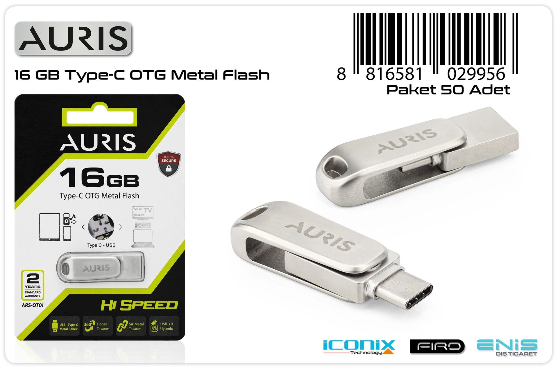 16GB TYPE-C OTG FLASH BELLEK AURIS