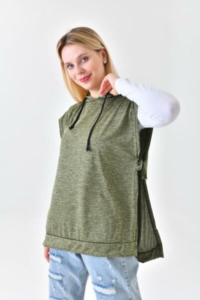 Hooded Belted Sweatshirt - Khaki Green