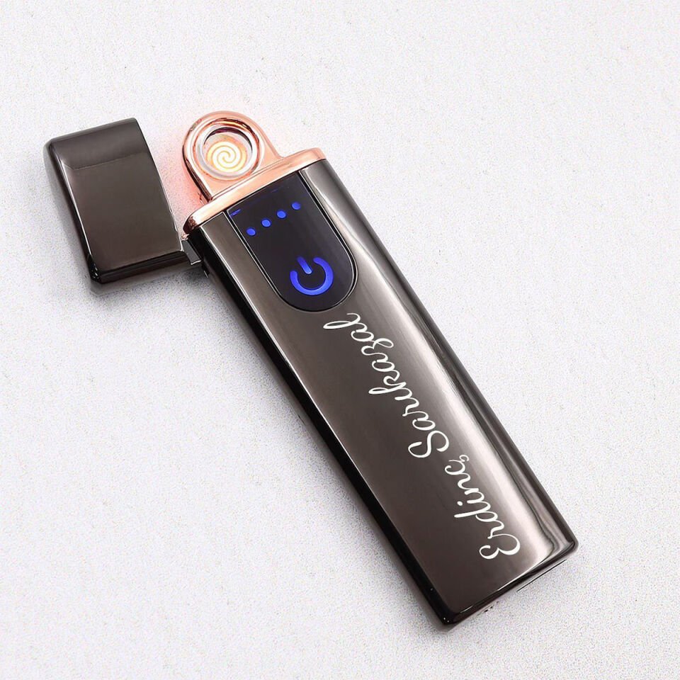 Kişiye Özel 3'lü Gold Rose Detaylı USB Şarjlı Dokunmatik Alevsiz Elektronik Çakmak