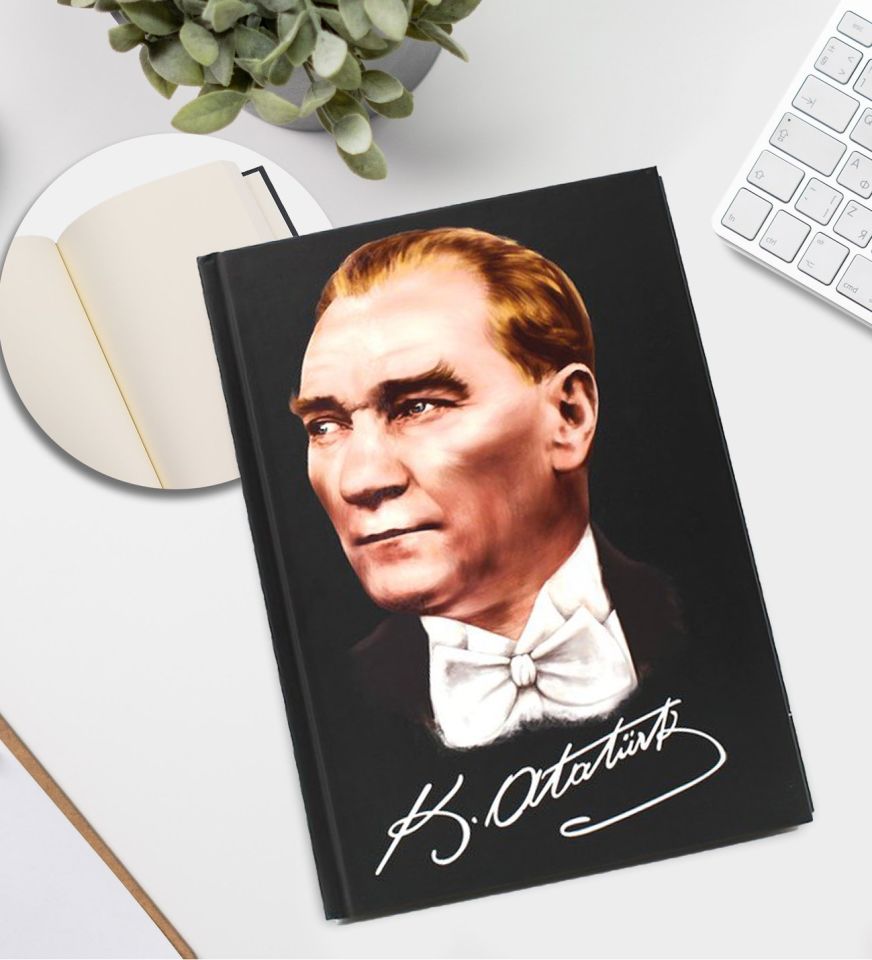 Kişiye Özel Atatürk İmzalı 500 Ml Çelik Termos & Mustafa Kemal Atatürk Baskılı Defter & 100. Yıl Baskılı Kupa & Kırmızı Mat Roller Kalem Hediye Seti