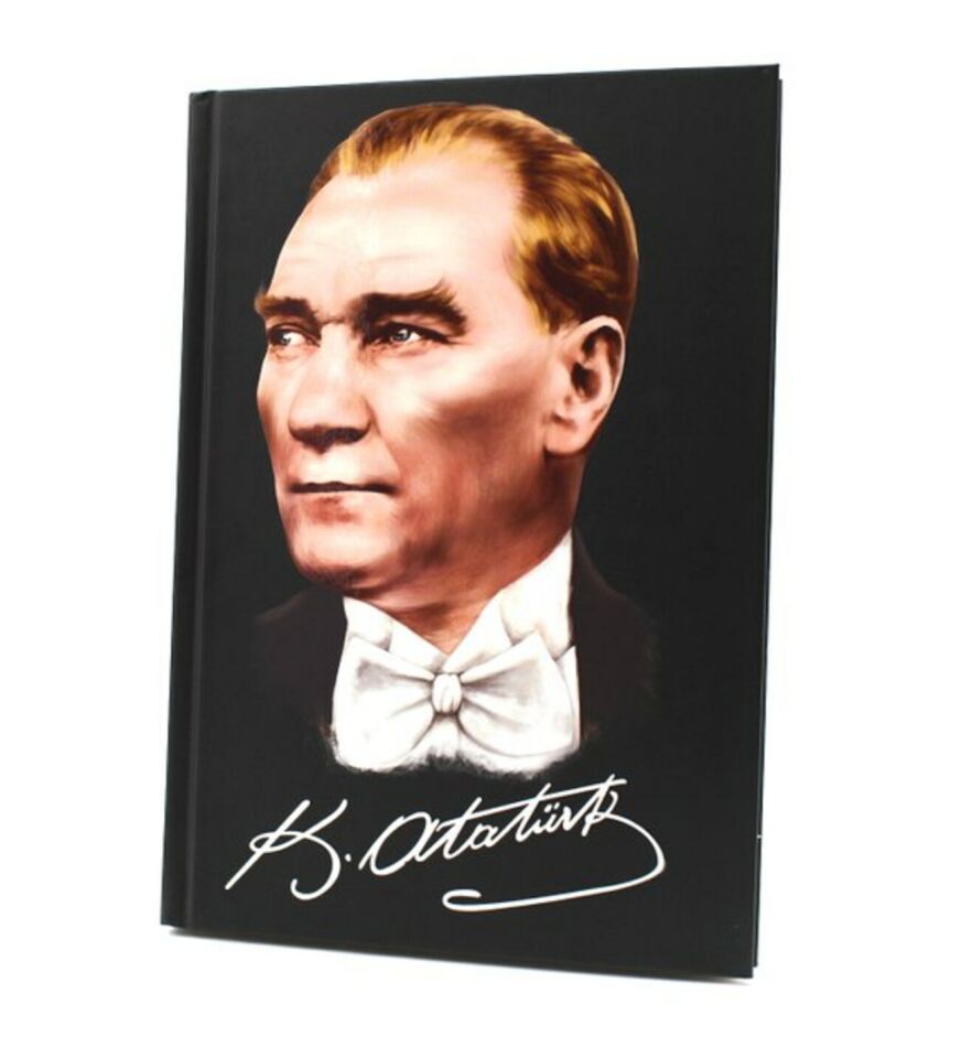 Kişiye Özel Mustafa Kemal Atatürk Resimli Defter & Özel Kılıflı 500Ml Cam Matara &  Atatürk İmzalı Roller Kalem Hediye Seti