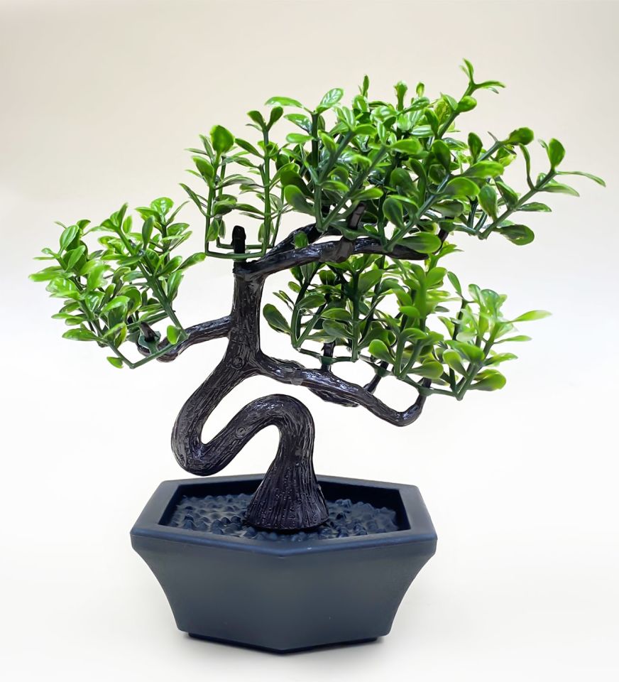 Kişiye Özel Harf Baskılı Fincan & Siyah Çerçeve & Yapay Mini Ağaç Hediye Seti