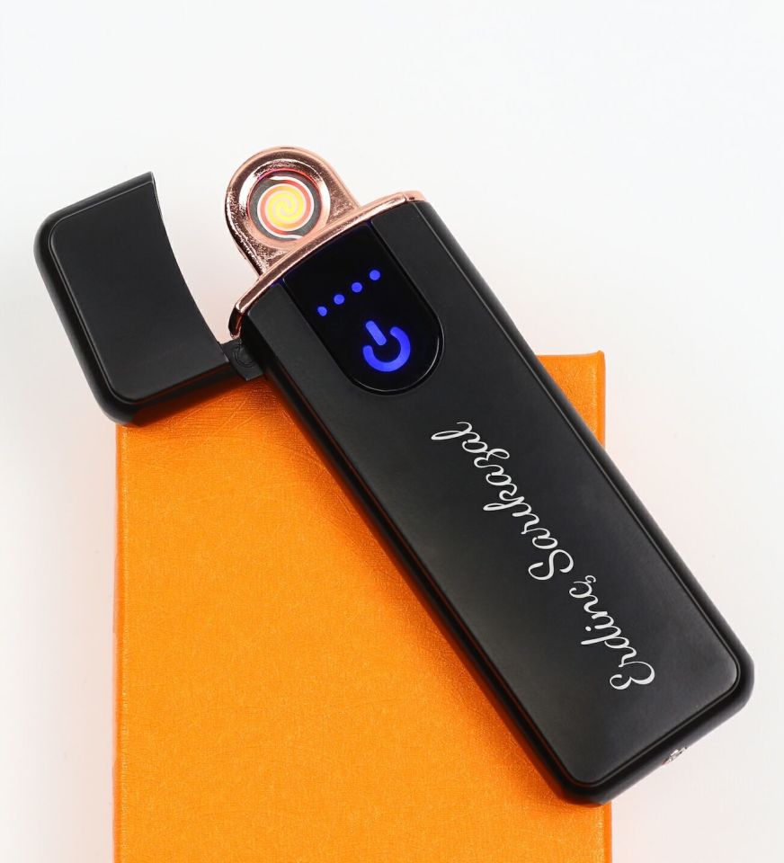 Kendin Tasarla Kişiye Özel Rose Gold Detaylı USB Şarjlı Dokunmatik Elektronik Çakmak