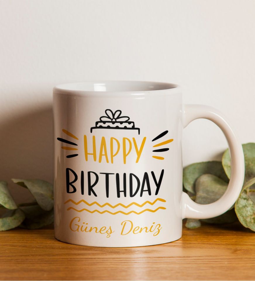 Kişiye Özel Happy Birthday Kupa & Alerya Guatemala Filtre Kahve & 2'li Doğum Günü Yıldız Mum & Godiva Napoliten Çikolata & 5'li Fotoğraf Hediye Seti