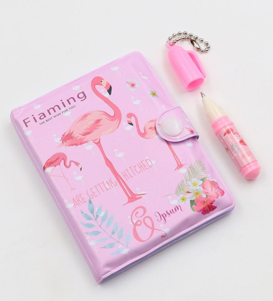 Kişiye Özel Tasarımlı Peluş Ayıcık & Renkli Yıldız Çıtçıt Toka & Flamingo Kalemli Mini Not Defteri