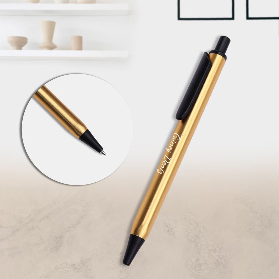 Kişiye Özel Gold Renk Siyah Detaylı Tükenmez Kalem