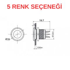 J12-170P 12mm Yassı Kafa Led Metal Sinyal Lambası (220V AC) (IP67)