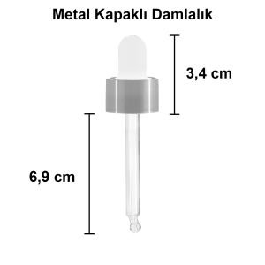 50 cc Şeffaf Yuvarlak Damlalık Şişe Metal Kapaklı (18mm) Gümüş - 6 Adet
