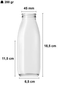 500 cc Şeffaf Süt Ayran Şişesi Kapaklı (45mm)