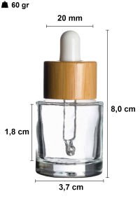 20 cc Şeffaf Omuzlu Yuvarlak Damlalık Şişe Bambu Kapaklı (20mm)