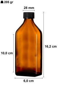 200 cc Amber Yassı Ecza Şişesi Kapaklı (28mm)