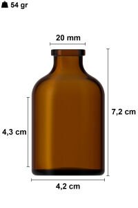 50 cc Amber Ecza Penisilin Şişesi Kapaklı (20mm)