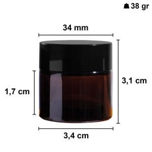 10 cc Amber Krem Kavanoz Siyah Plastik Kapaklı (32mm)