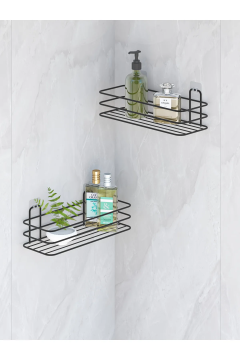 Yapışkanlı Banyo Düzenleyici 2 Adet Banyo Rafı Şampuanlık Sabunluk Mat Siyah Duş Askısı Rafı