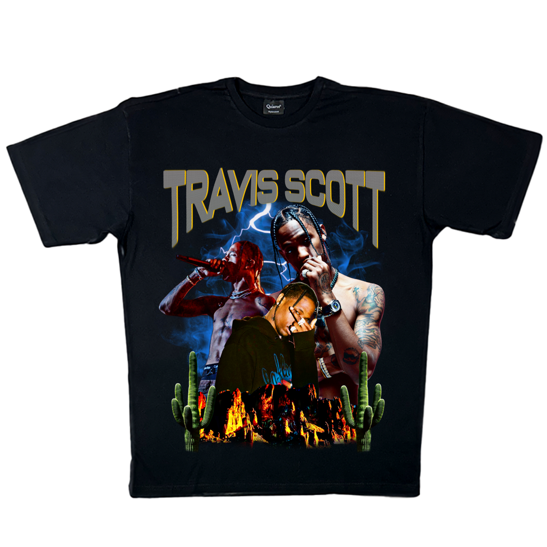 Travis Scott Ön Baskılı Oversized T-shirt Siyah