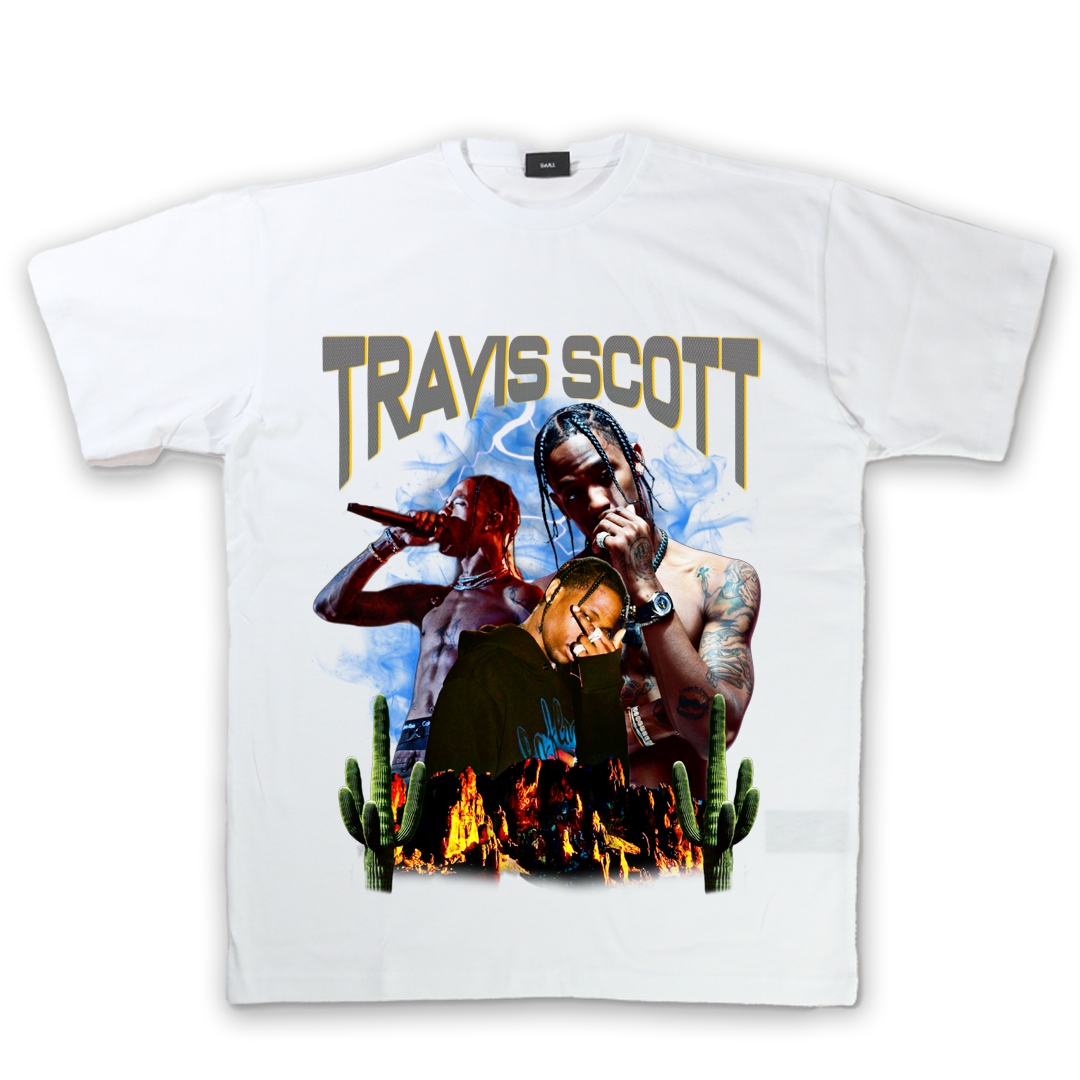 Travis Scott Ön Baskılı Oversized T-shirt Beyaz