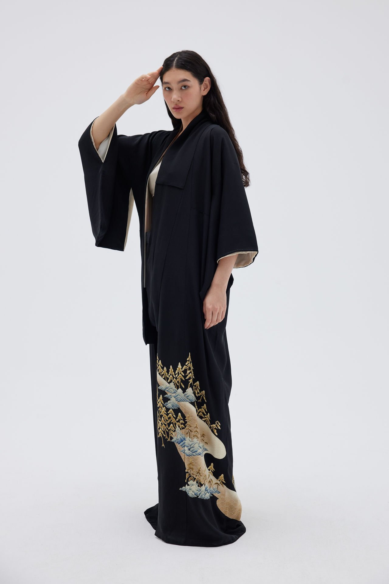 ASHOKA vintage ipek kuro-tomesode kimono