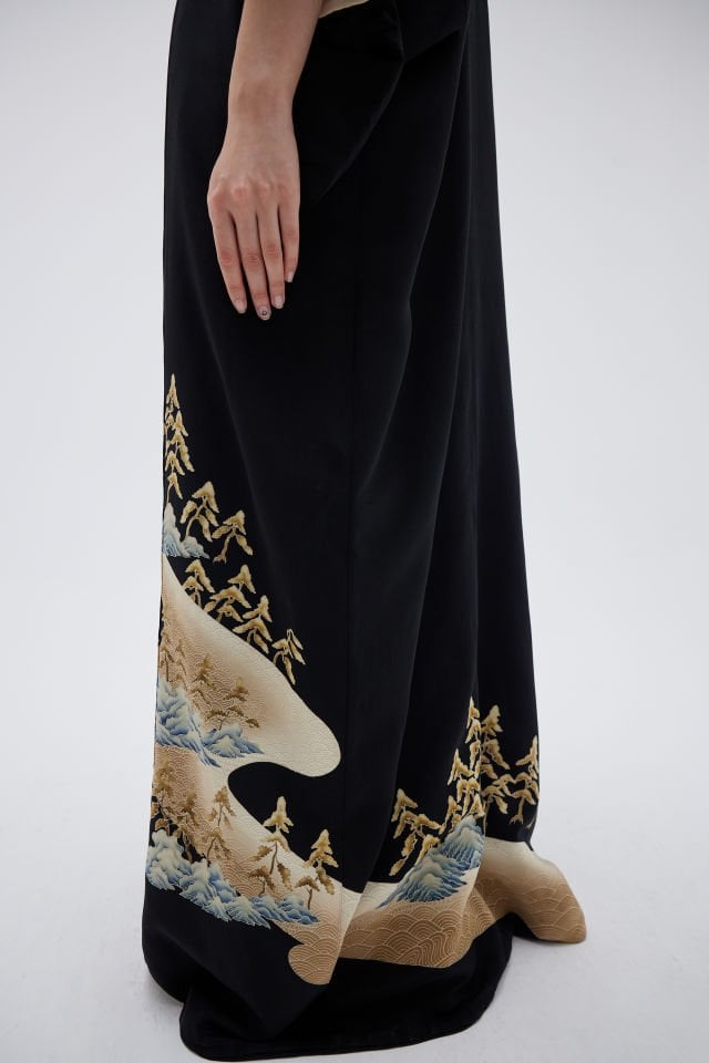 ASHOKA vintage ipek kuro-tomesode kimono