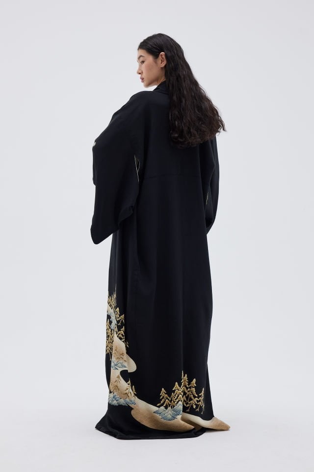 ASHOKA vintage ipek kuro-tomesode kimono
