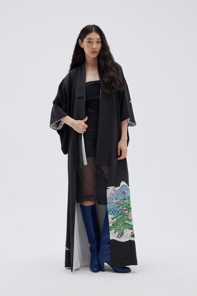 OOKU vintage ipek kuro-tomesode kimono