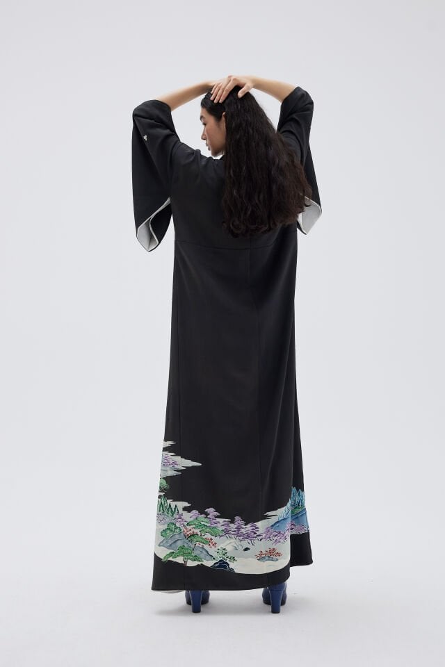 OOKU vintage ipek kuro-tomesode kimono