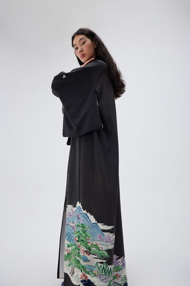 OOKU vintage ipek kuro-tomesode kimono